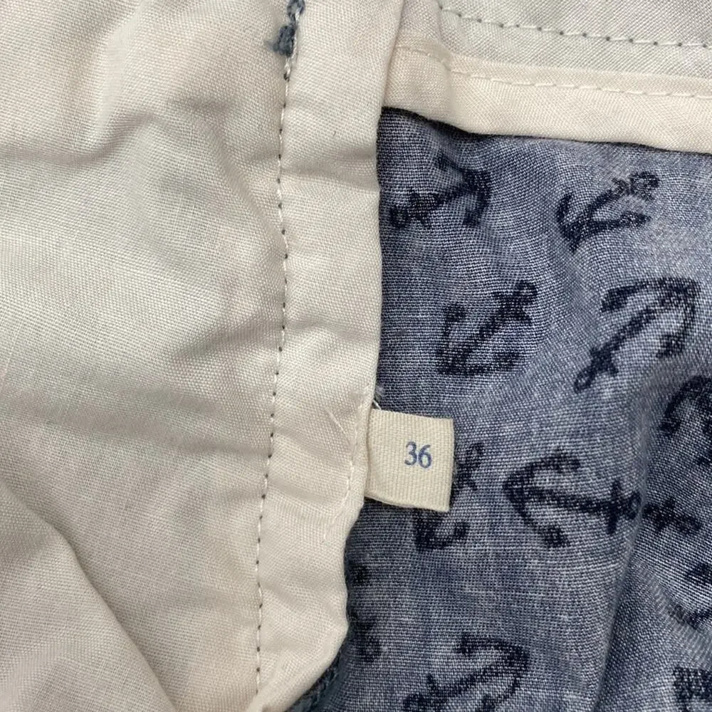 J CREW Blue Anchors Print Cotton Shorts Size 36 Inseam 10